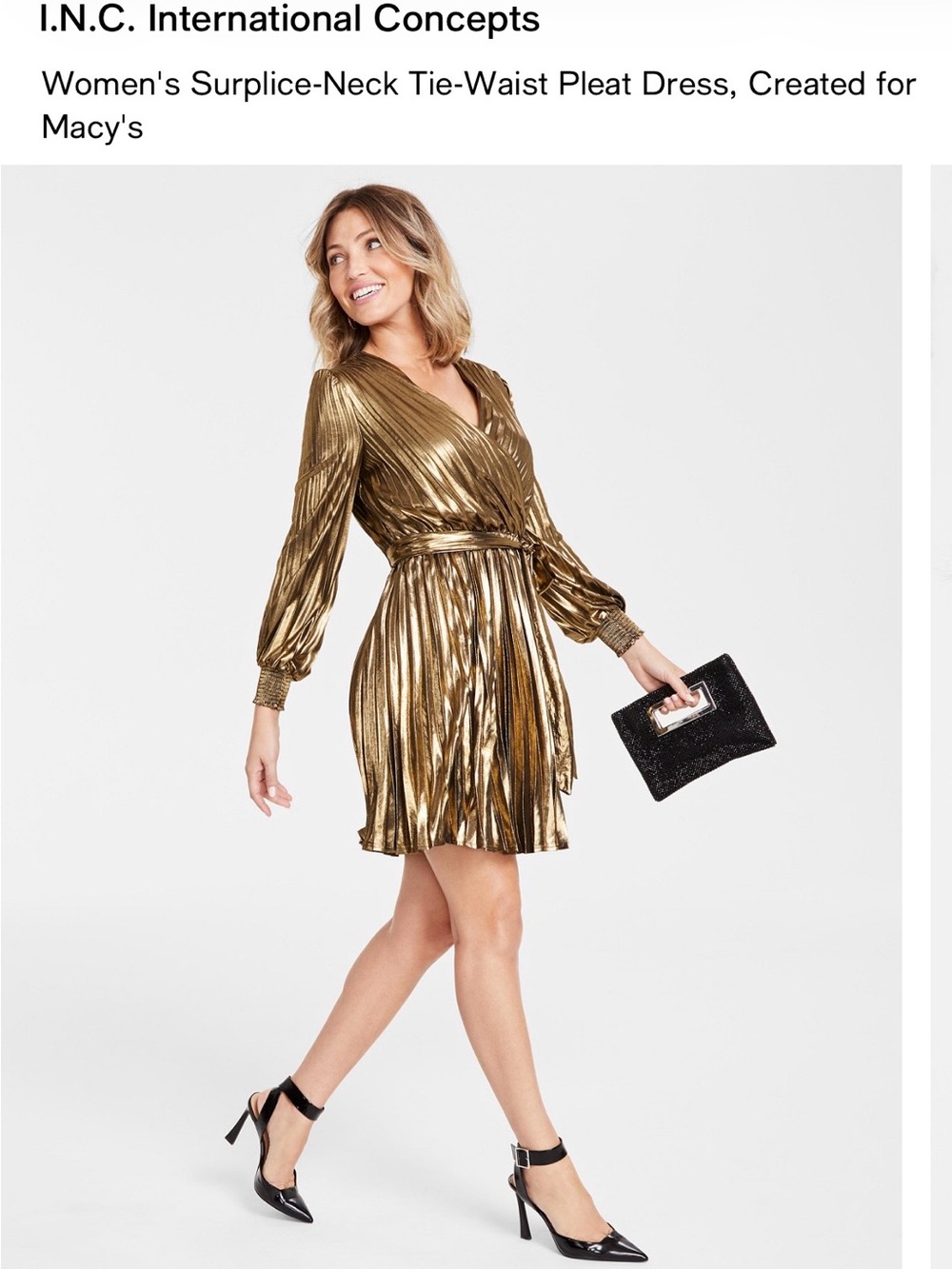 INC International Concepts Metallic Gold Pleated Wrap Jacket